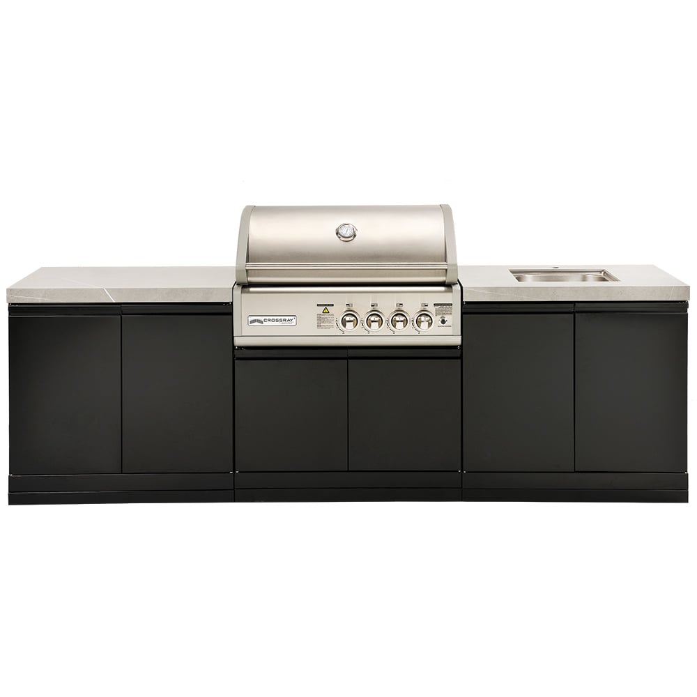 CROSSRAY 4 Burner Gas Outdoor Kitchen With Double Cabinets And Sink