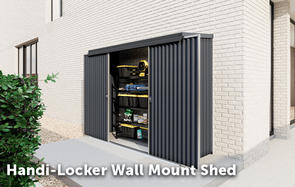 Handi-Locker Wall Mount Garden Shed insitu shot up against wall