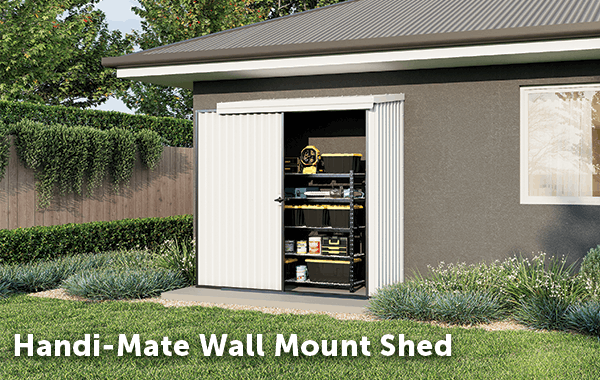 Handi-Mate-Wall Mount Garden Shed Insitu Image against wall